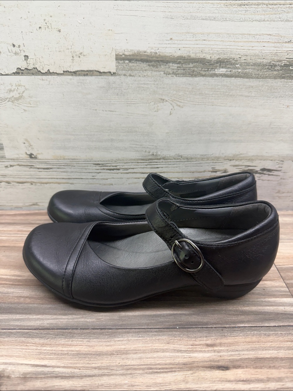 Dansko Loralie Women's Mary Jane size 7 37 Black Leather Round Toe Wedge Shoes